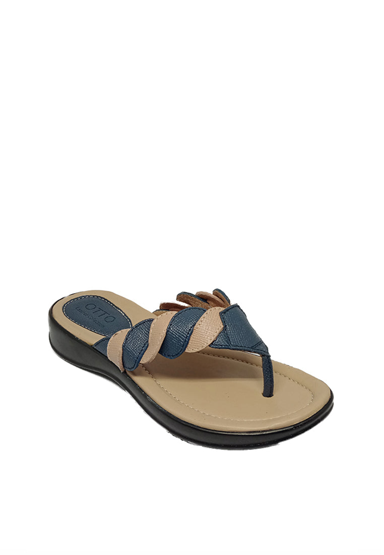 TWO TONE BRAIDED THONG SANDALS IN BLUE