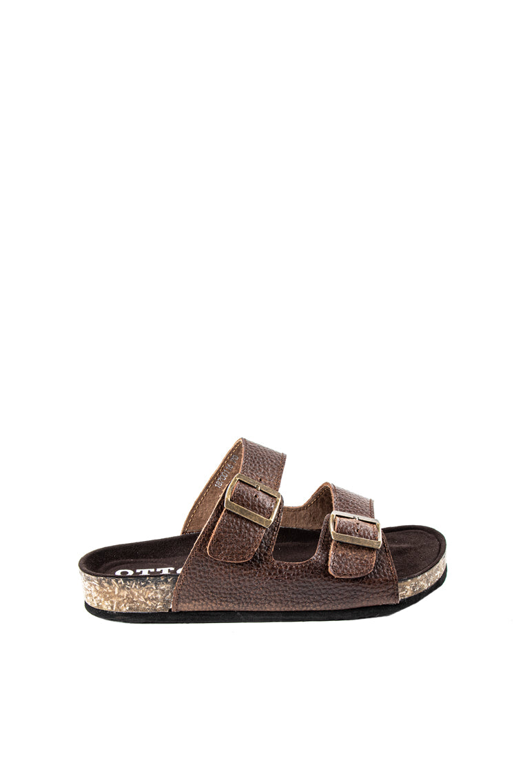 DOUBLE STRAP BUCKLED SANDALS (GENUINE LEATHER)