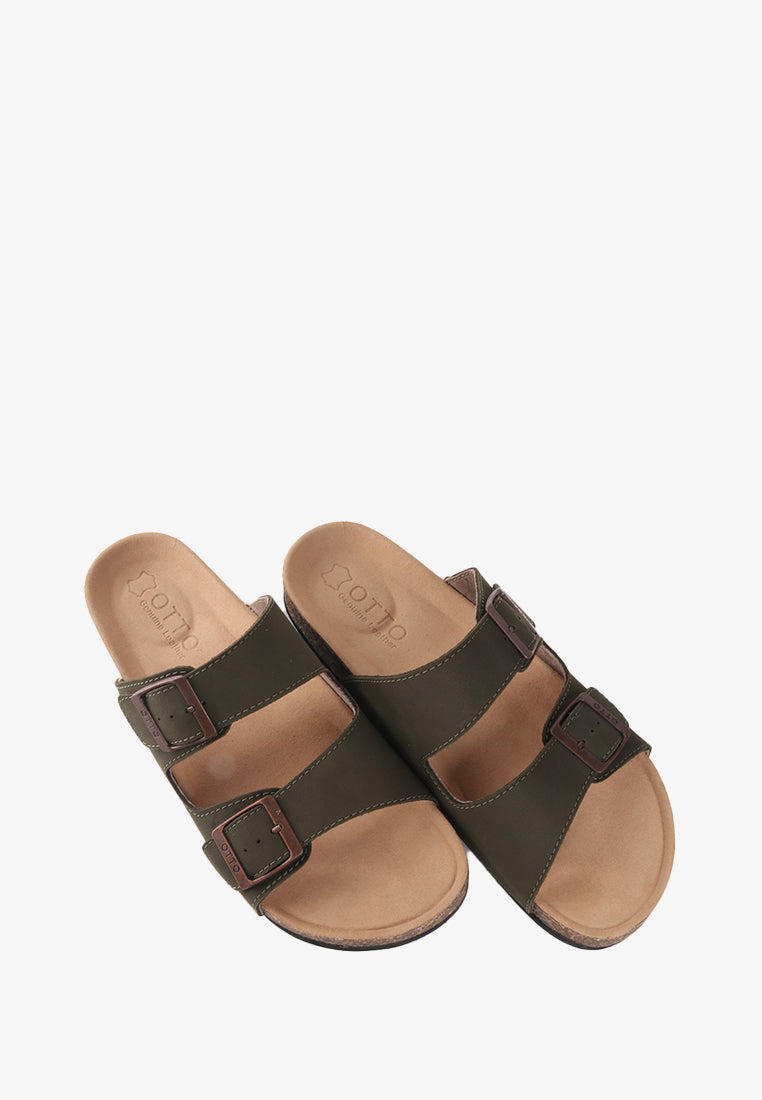 CAYDEN DOUBLE STRAP BUCKLED SANDALS (GENUINE LEATHER)