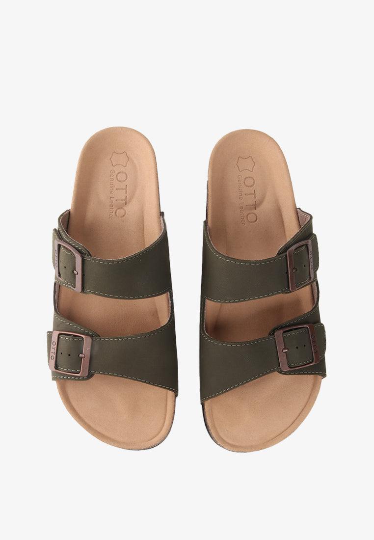 CAYDEN DOUBLE STRAP BUCKLED SANDALS (GENUINE LEATHER)