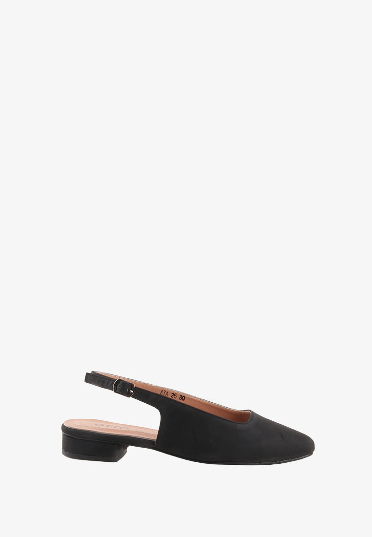 AYA SLINGBACK BUCKLE STRAP FLAT HEEL PUMPS