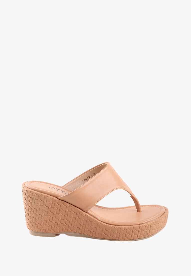 Brown Leather Wedges Sandals EMILY MID WEDGE SANDALS