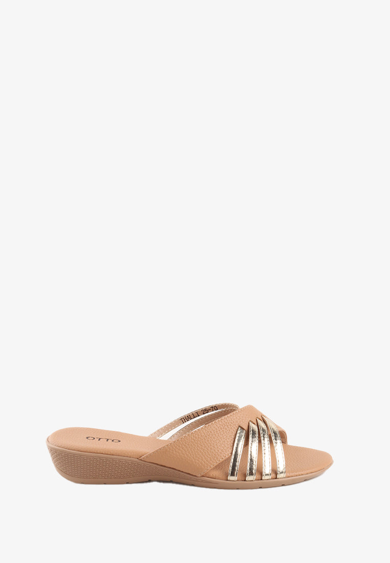 THALLI CROSS STRAP METALLIC SANDALS