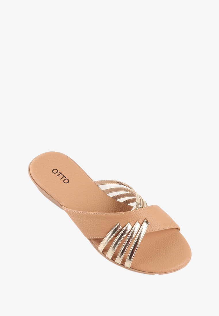 THALLI CROSS STRAP METALLIC SANDALS