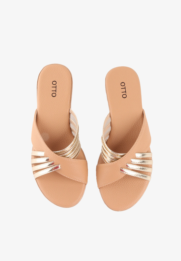 THALLI CROSS STRAP METALLIC SANDALS