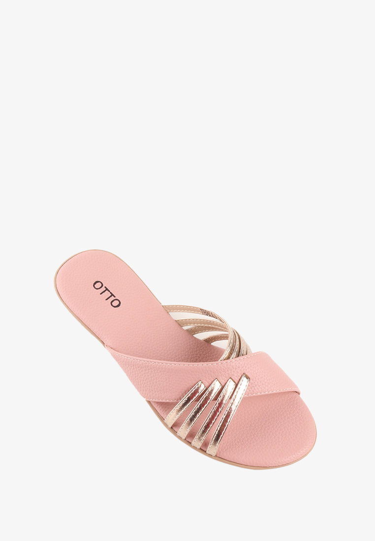 THALLI CROSS STRAP METALLIC SANDALS