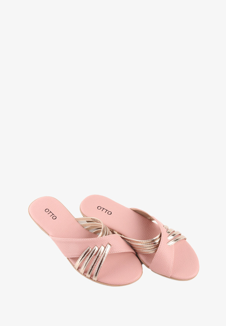 THALLI CROSS STRAP METALLIC SANDALS