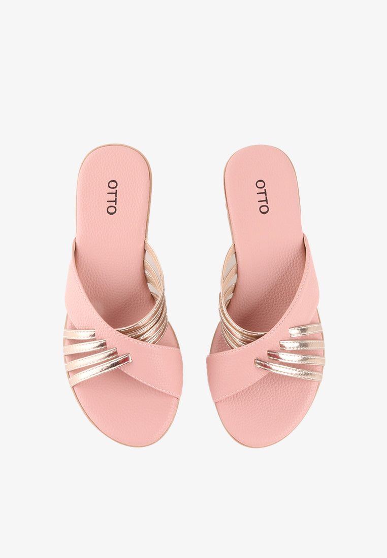 THALLI CROSS STRAP METALLIC SANDALS