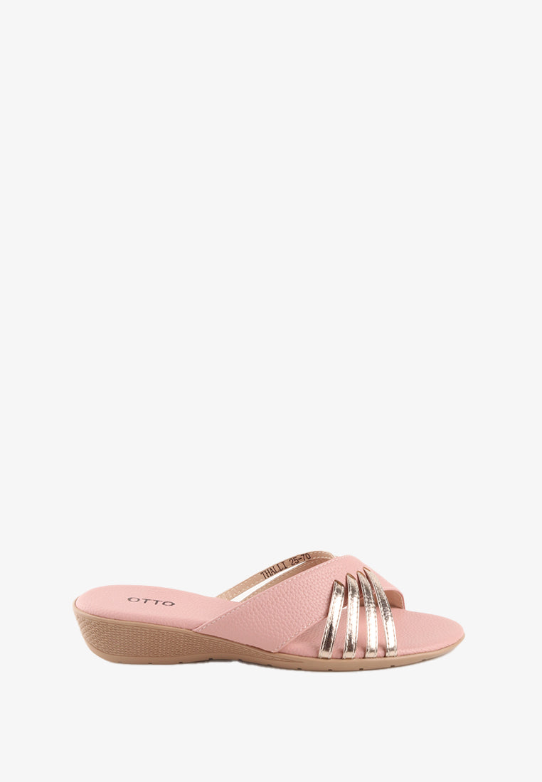 THALLI CROSS STRAP METALLIC SANDALS