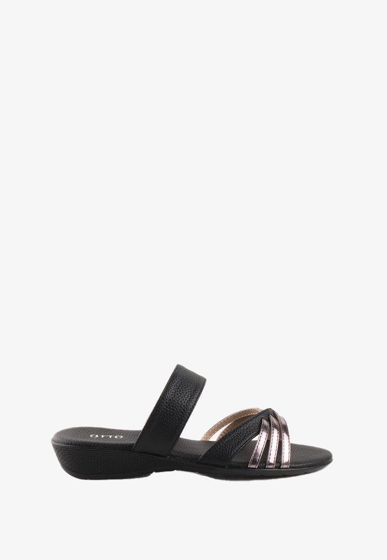 STEFANI CROSS STRAP METALLIC SANDALS