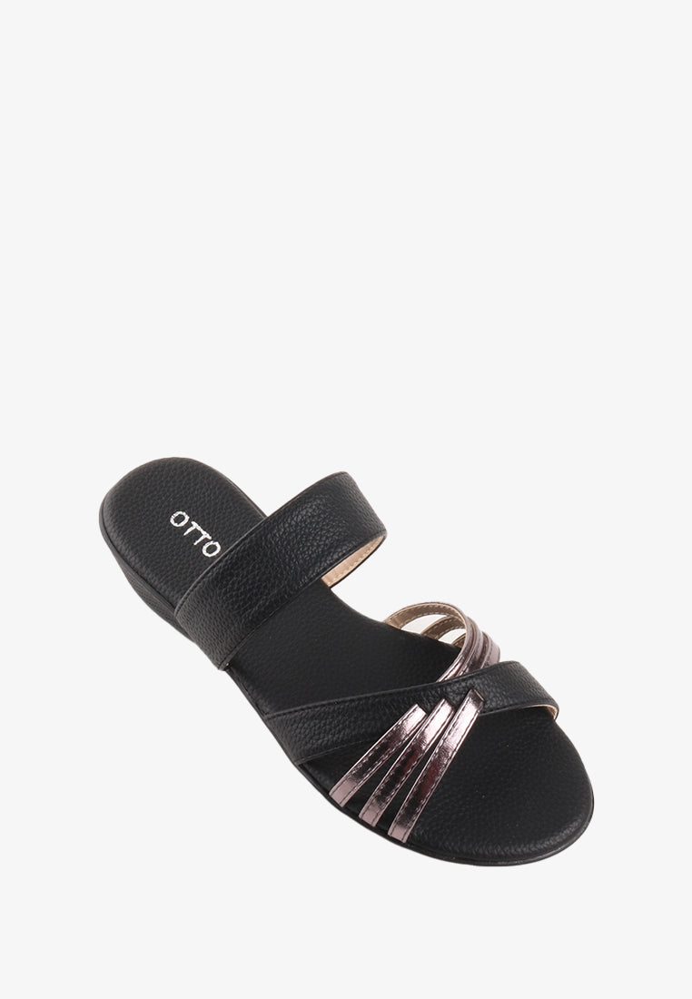 STEFANI CROSS STRAP METALLIC SANDALS