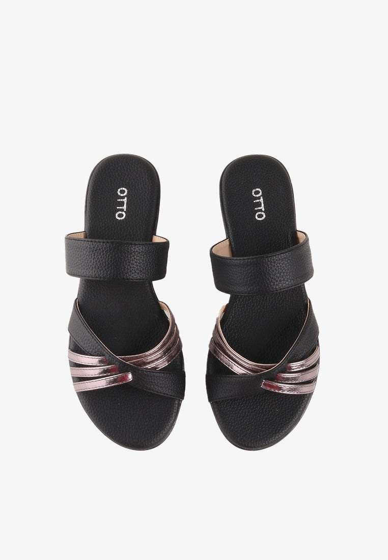 STEFANI CROSS STRAP METALLIC SANDALS