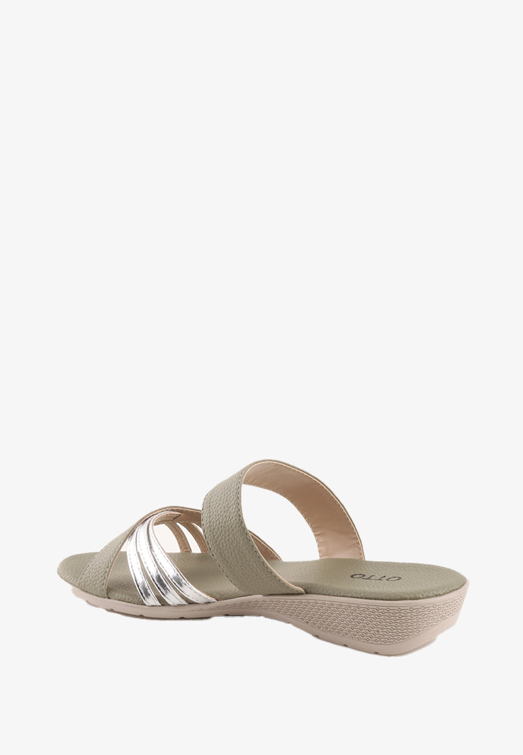 STEFANI CROSS STRAP METALLIC SANDALS