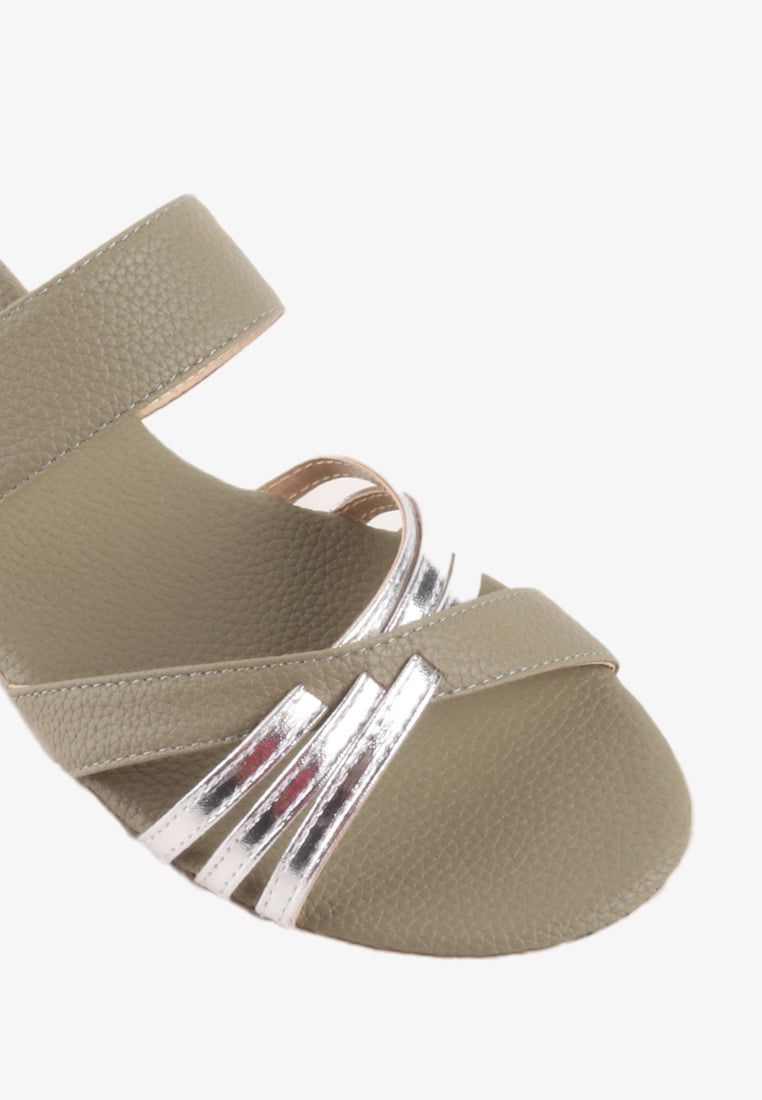 STEFANI CROSS STRAP METALLIC SANDALS