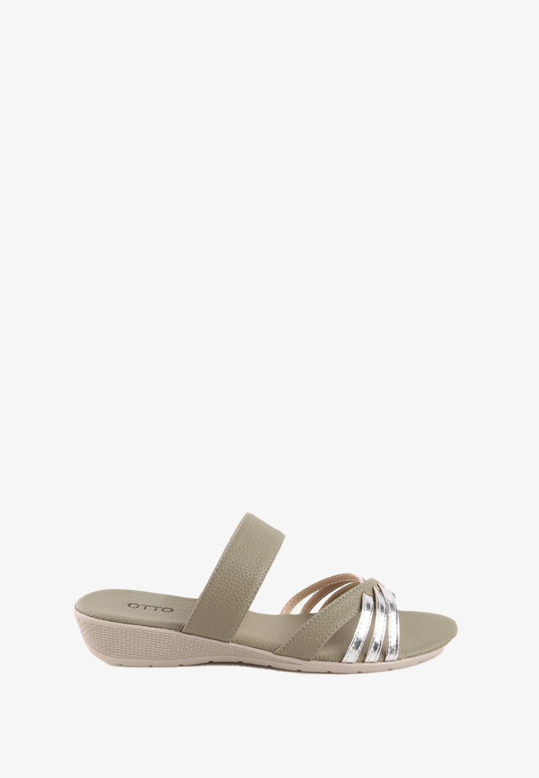 STEFANI CROSS STRAP METALLIC SANDALS