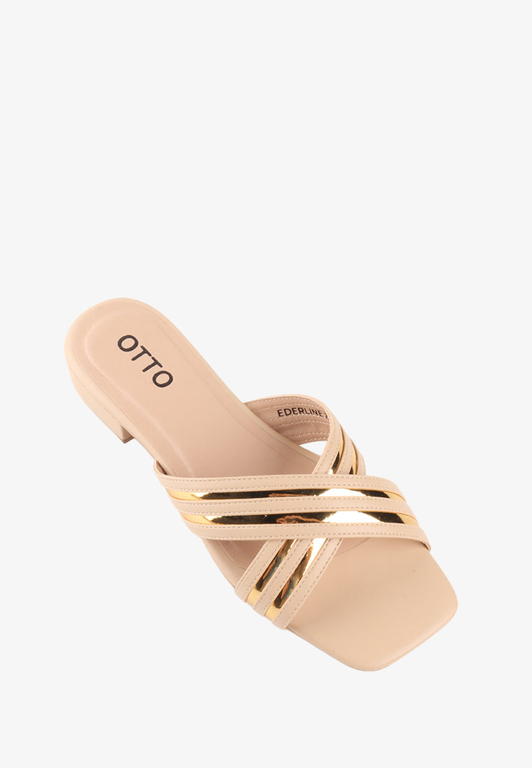 EDERLINE CROSS STRAP METALLIC SANDALS