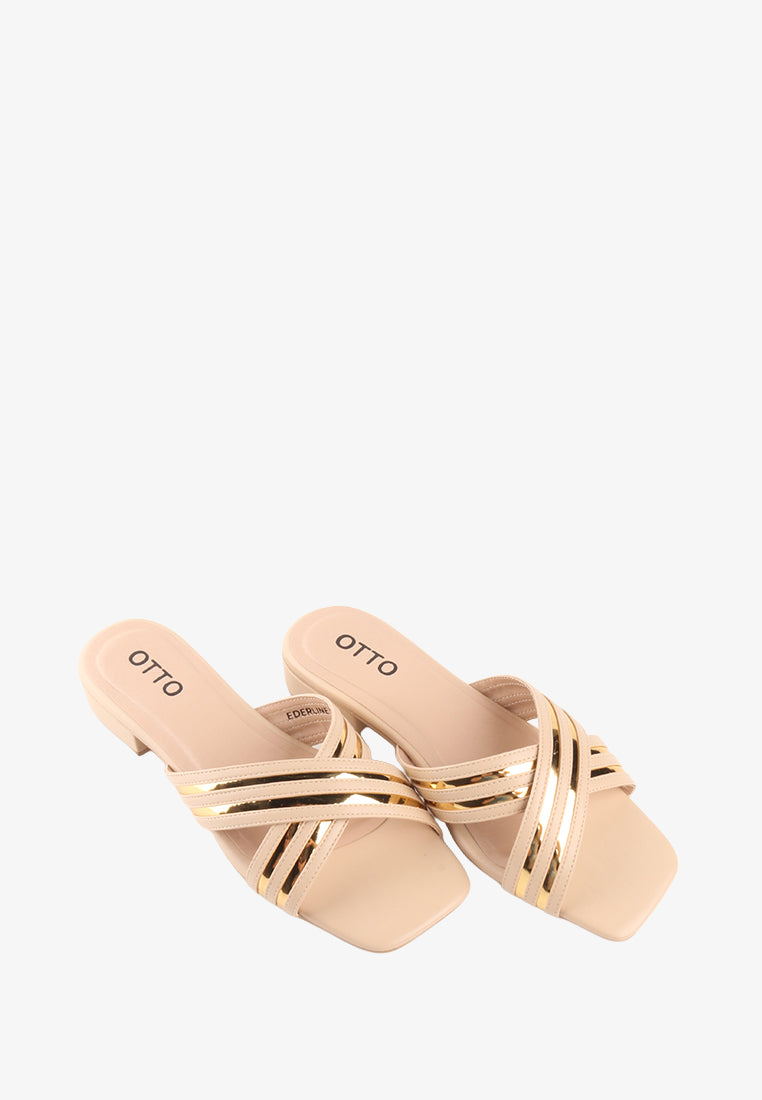 EDERLINE CROSS STRAP METALLIC SANDALS