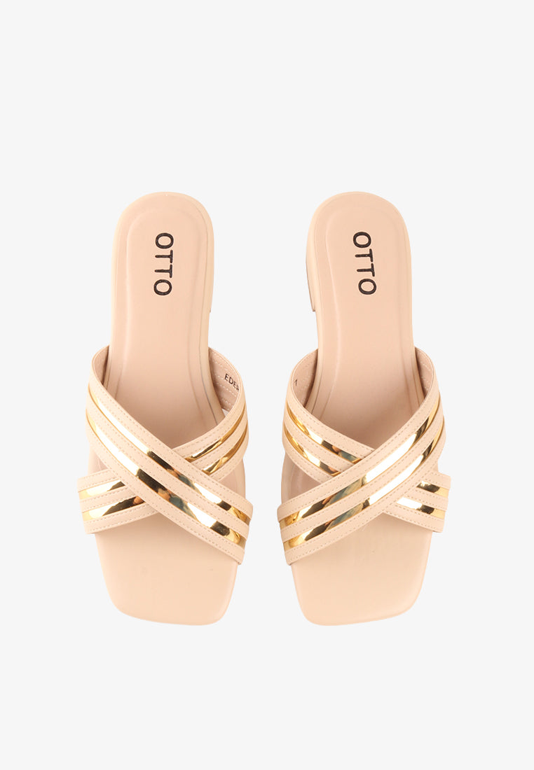 EDERLINE CROSS STRAP METALLIC SANDALS