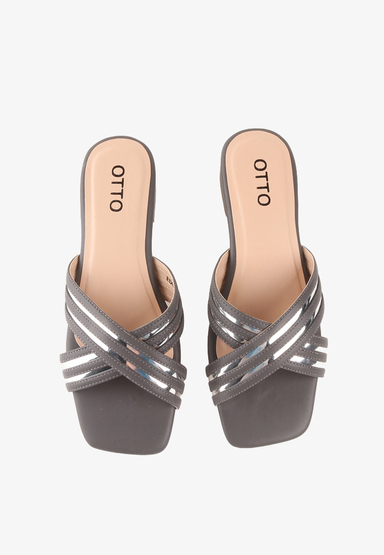 EDERLINE CROSS STRAP METALLIC SANDALS
