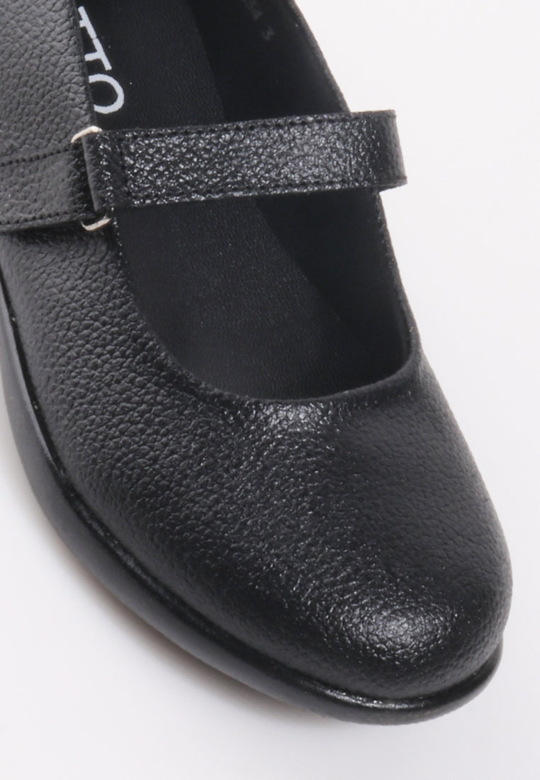 SYLVIA VELCRO STRAP BLACK SHOES