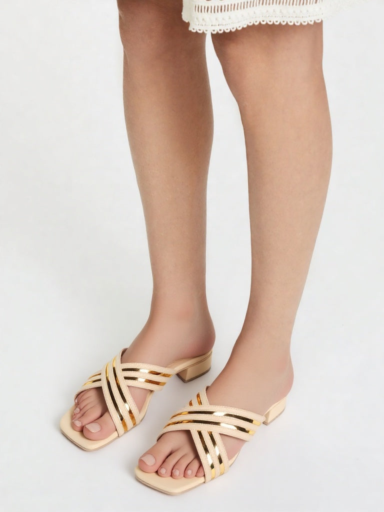 EDERLINE CROSS STRAP METALLIC SANDALS