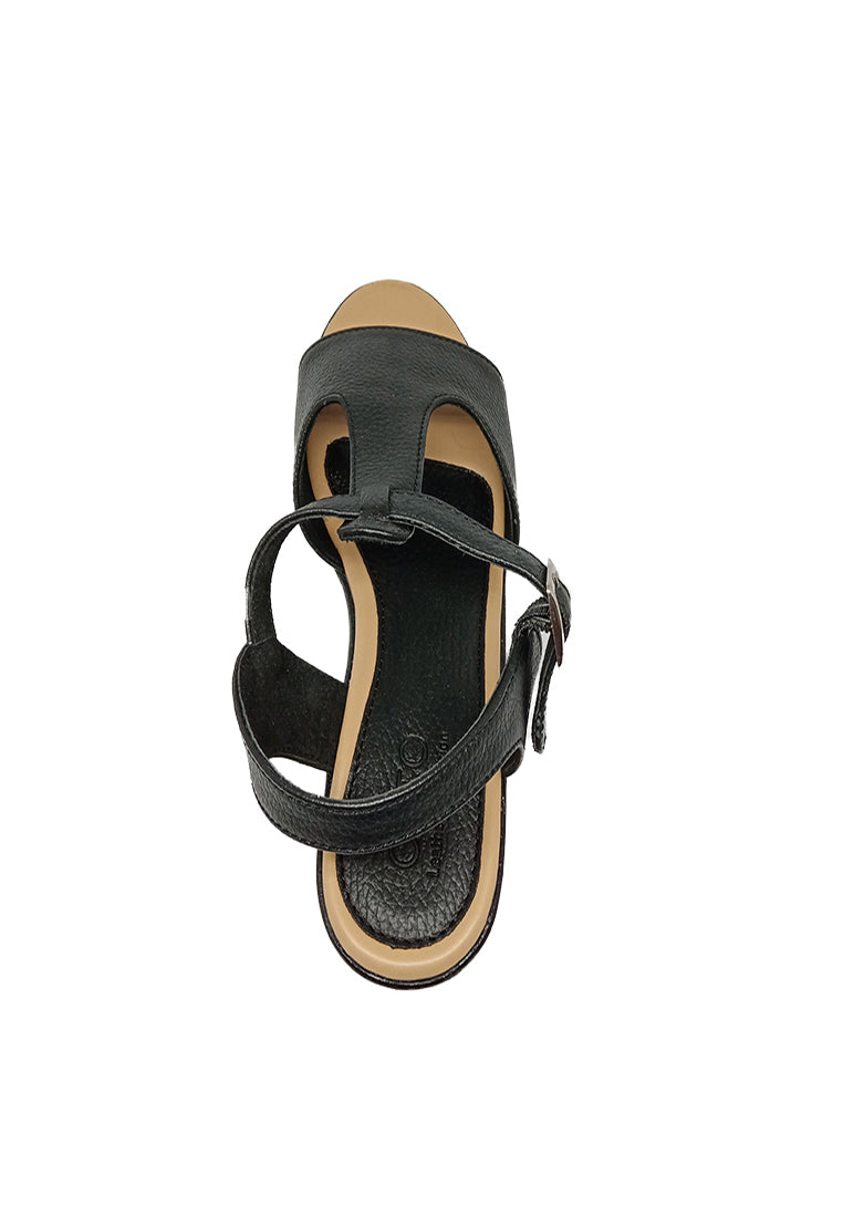 BUCKLED T-STRAP WEDGE SANDALS