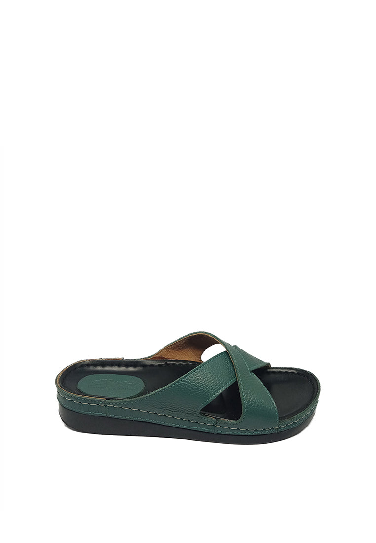CROSS STRAP MID-WEDGE SANDALS IN GREEN