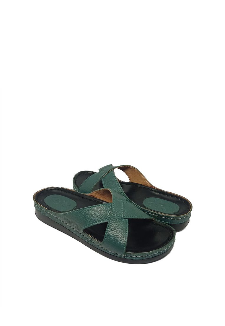 CROSS STRAP MID-WEDGE SANDALS IN GREEN