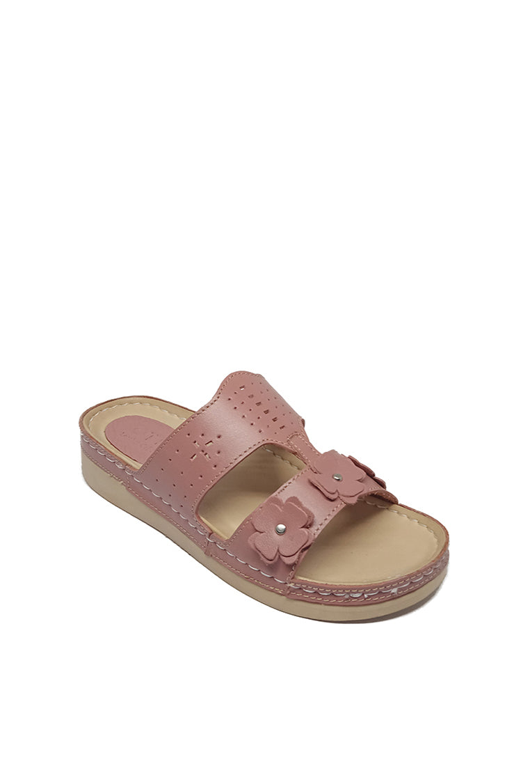 PERFORATED FLOWER DETAILED MID-WEDGE SANDALS IN OLD ROSE