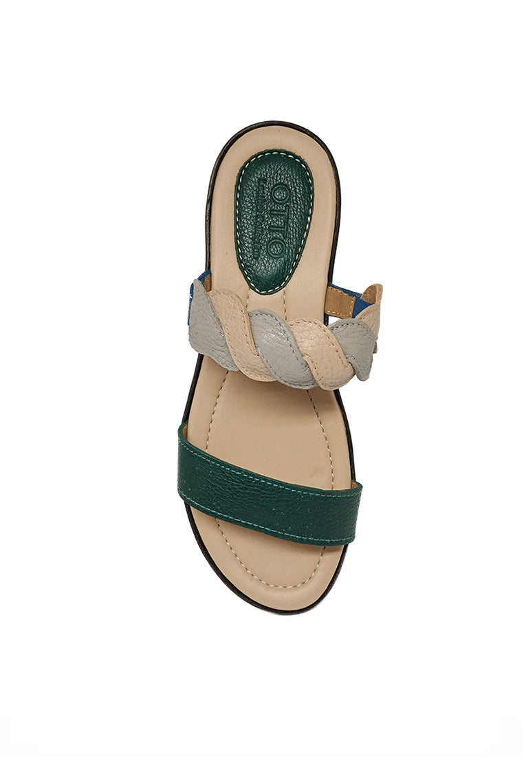 DOUBLE STRAP BRAIDED SANDALS IN GREEN