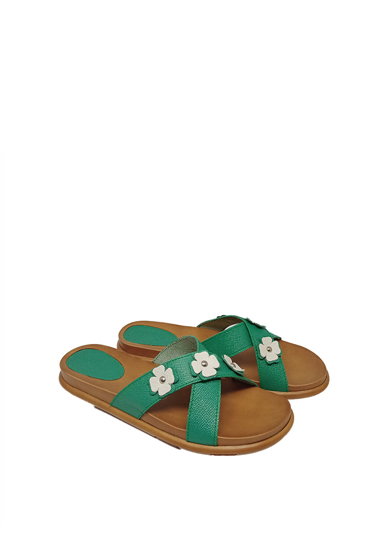 FLORAL FLAT SANDALS IN GREEN