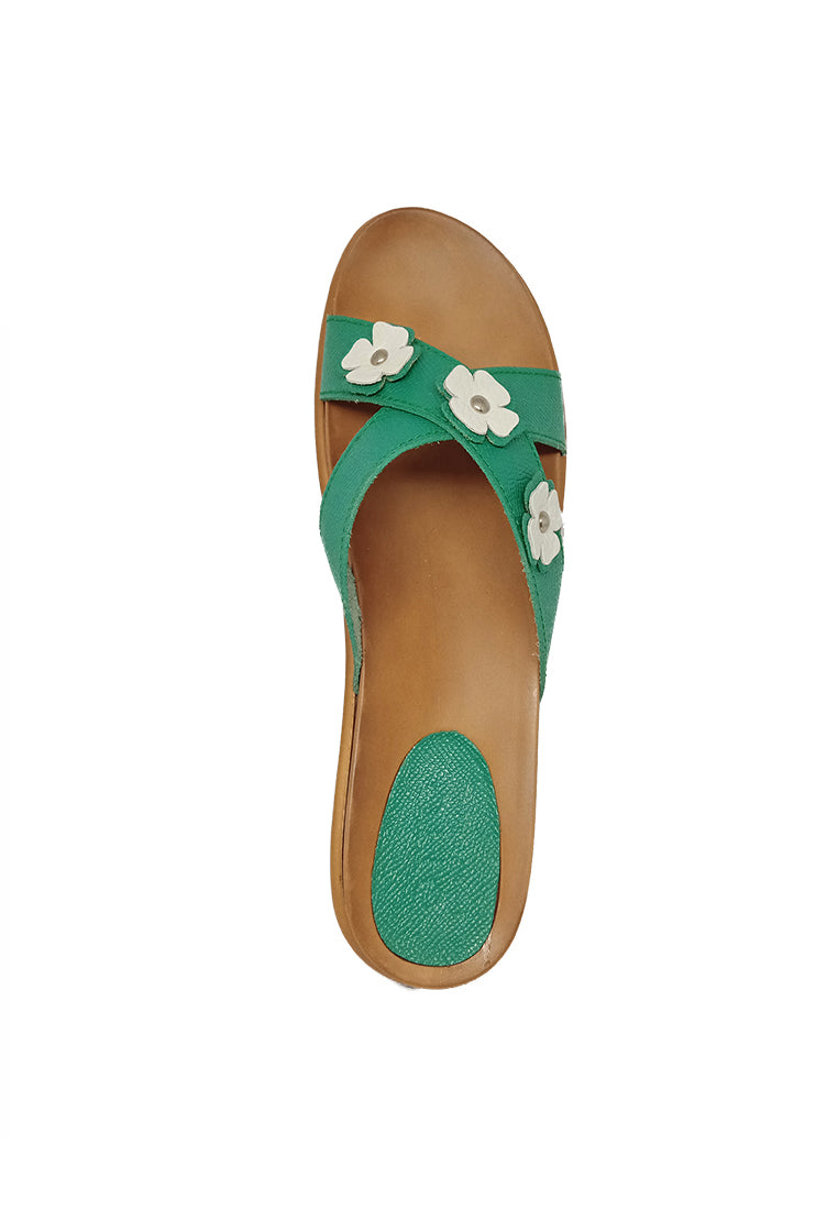 FLORAL FLAT SANDALS IN GREEN