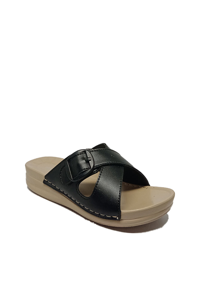 CROSS STRAP BUCKLED SANDALS