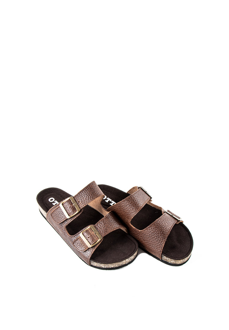 DOUBLE STRAP BUCKLED SANDALS (GENUINE LEATHER)