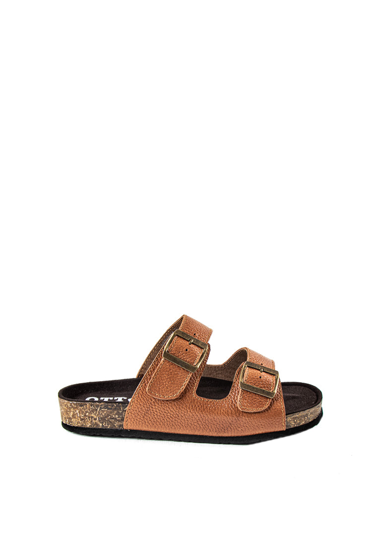 DOUBLE STRAP BUCKLED SANDALS (GENUINE LEATHER)